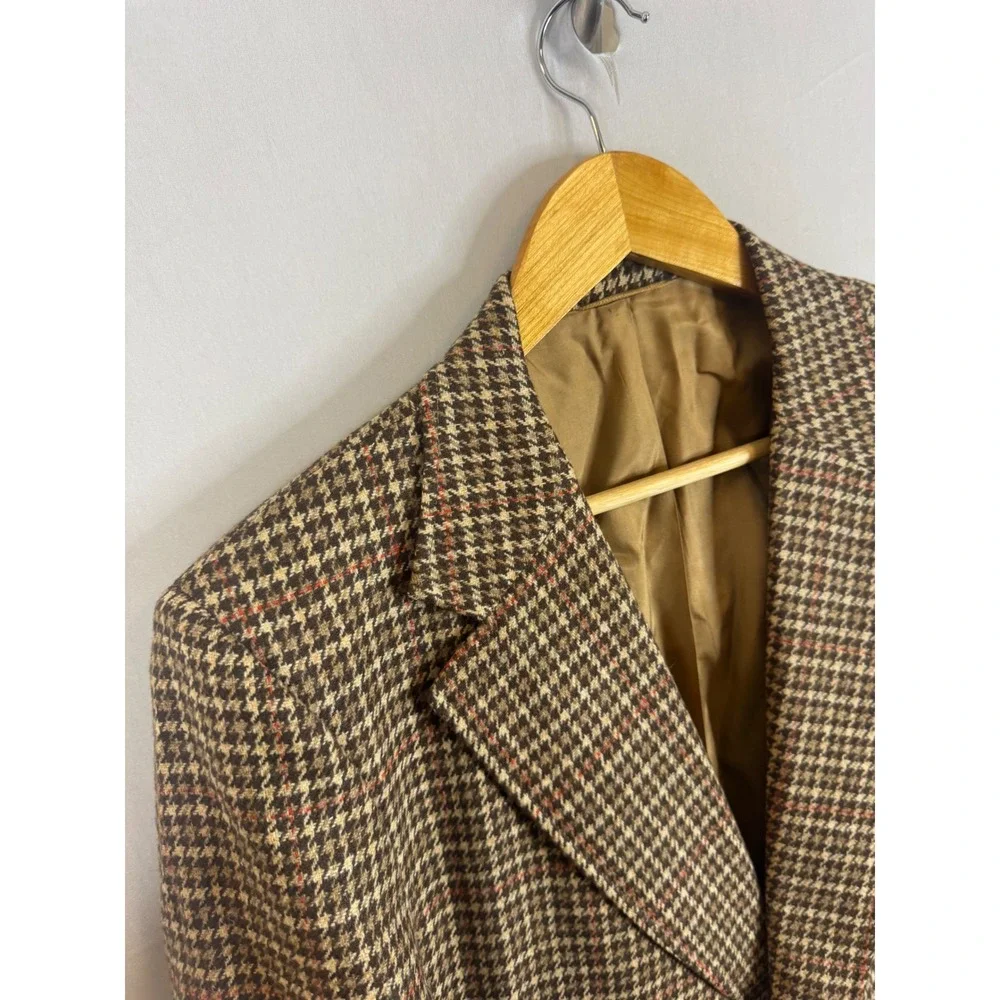 Vintage Freedman Crombie Highland Tweed Wool Blazer Brown Houndstooth Men 44L
